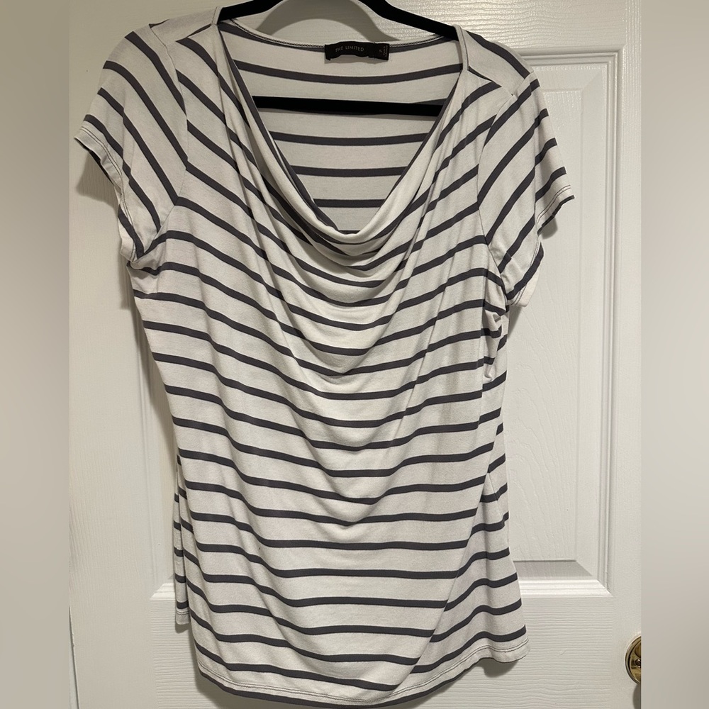 The Limited XL white and grey draped neck tee